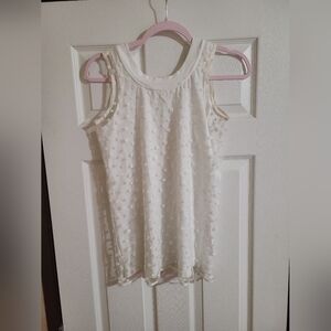 Chloe White Cotton w/ Mesh Polka Dot Embroidered Overlay Tank